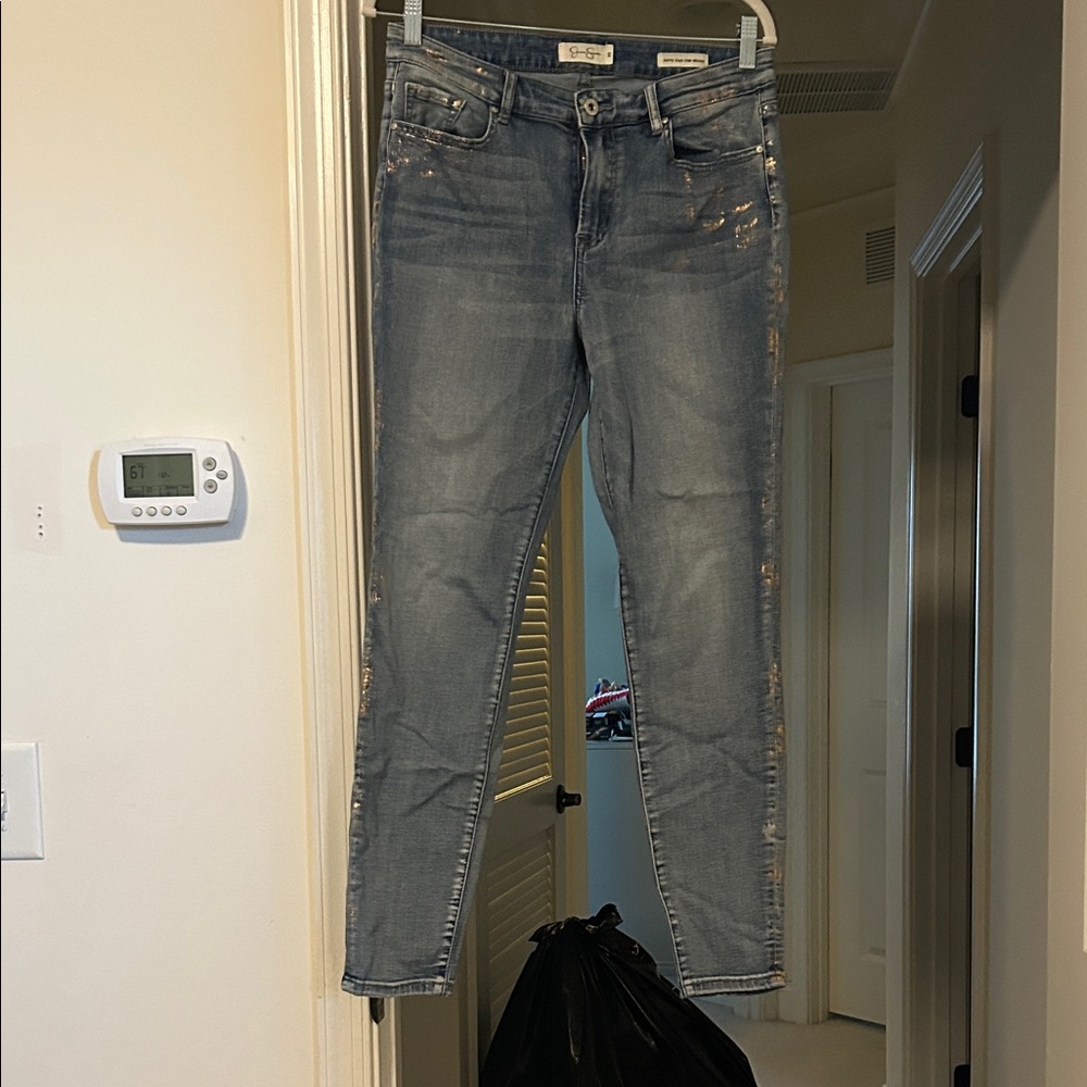 7 For All Mankind Blue Jeans with Gold Accents